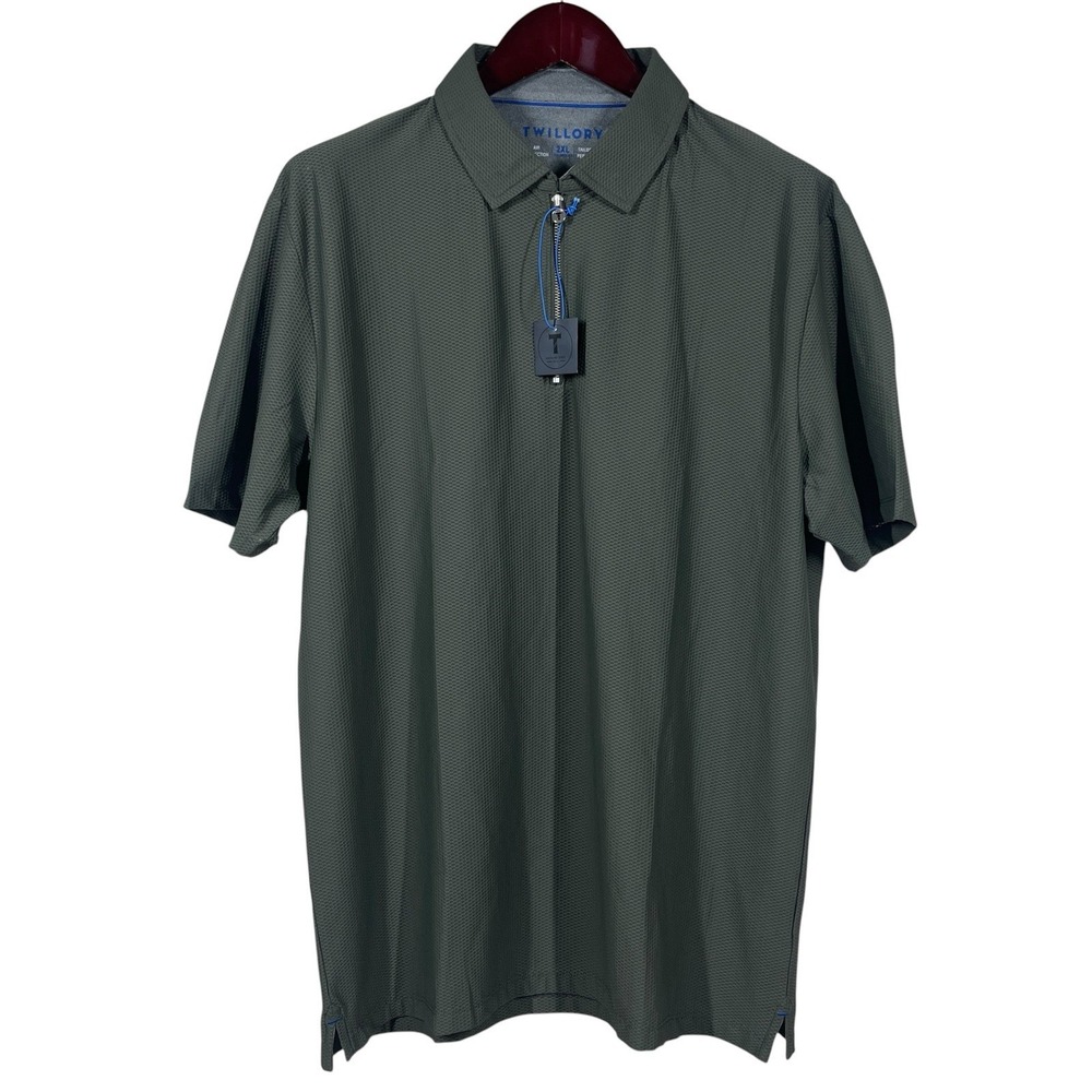 NWT Twillory Air Zip Polo Mens 2XL Green Breathable Mesh Stretch Athleisure Golf